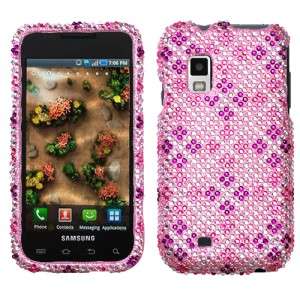Pink Purple Plaid Crystal BLING Hard Case Phone Cover for Samsung 
