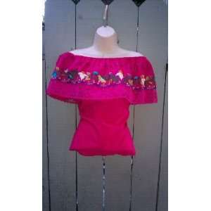  Hot Pink Mexican Blouse Size S 