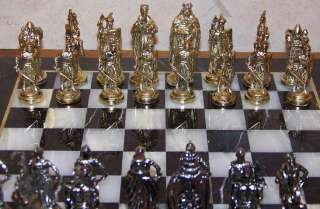 14 Square Chess Set Marble Board Crusader Metal Figures  