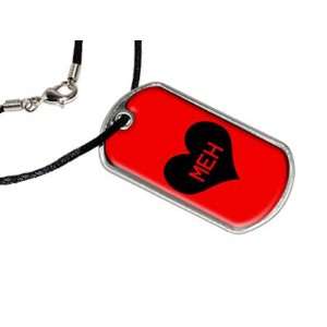  Meh Heart   Military Dog Tag Black Satin Cord Necklace 