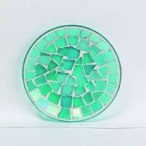  Aqua Mosaic Small Glass Candle Plate