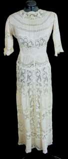   Vintage Edwardian Beige Pintuck & Tambour Lace Lawn Wedding Dress S