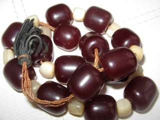 Antique Cherry Amber Bakelite Faturan w Mother Pearl Prayer Beads 
