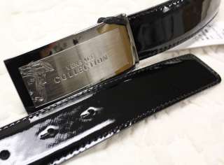 VERSACE Italy Black Leather & Brass Mens Belt, Size 44  