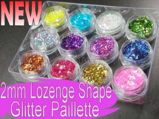 12 Colors DIAMOND Shape RHOMBUS Glitter Spangle Nail Art Make Up 
