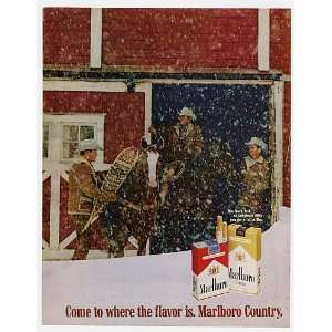  1970 Marlboro Cigarette Barn Horses Snow Print Ad (6749 