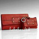 NEW FOSSIL Red Embossed Pebbled Leather Checkbook Clutch Flap Wallet 