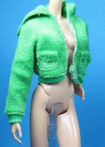 Kelly Green Terry Cloth Hooded Coat Jacket Hoodie Barbie Liv Doll 