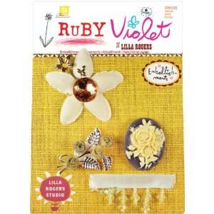  Ruby Violet Floral Embellishments 4/Pkg