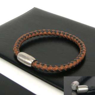 Mens Genuine Leather Braided Wristband Woven Bracelet  
