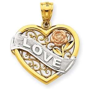  14k Gold Two tone and Rhodium Love Heart Pendant Jewelry