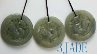 Natural Nephrite Jade Dragon Bi Pendant Talisman  
