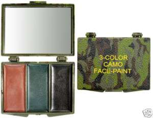 CAMOUFLAGE FACE PAINT COMPACT   3 WOODLAND CAMO COLORS BLK OLIVE BRWN 