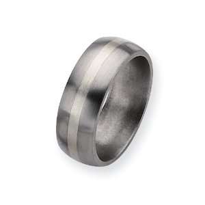  Titanium Sterling Silver Inlay 8mm Brushed Band Size 5.25 