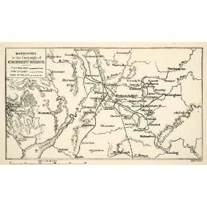  1893 Lithograph Map Campaign Chopredy Bridge English Civil 