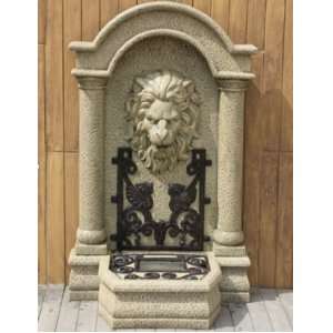 55.25 Detailed Lion Head Columned Decorative Outdoor Water Fountain 