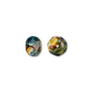  9x6mm Aqua and White with Light Picasso Roundel Bead Arts 
