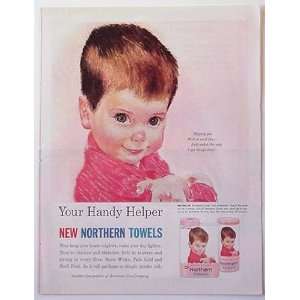  1961 Northern Towels All American Boy Pink Print Ad (2624 