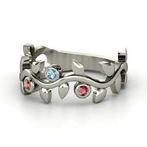 Liana Ring with Three Gems, Sterling Silver Ring with Blue Topaz & Red 