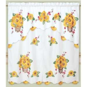  DreamHome   Kaylas Sunflowers Kitchen Curtain, White 
