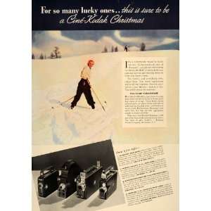  1937 Ad Full Color Kodachrome Kodak Camera Snow Skiing 