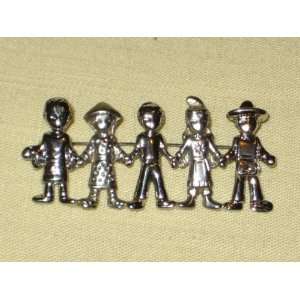 Vintage AJC  5 People Of The World  Silver Tone Brooch Pin   1 x 2 