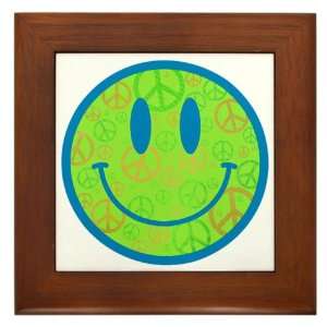    Framed Tile Smiley Face With Peace Symbols 