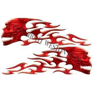  Red Motorcycle Gas Tank Tribal Skull Flames   4.25 h x 14 