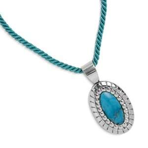   Sterling Silver Turquoise Pendant on Turquoise Colored Cord Jewelry