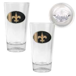   Saints NFL 2pc Pint Ale Glass Set with Football Bottom   Oval Logo