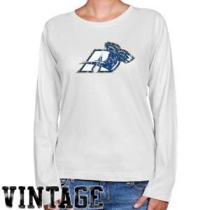  NCAA Akron Zips Ladies White Distressed Logo Vintage Long 