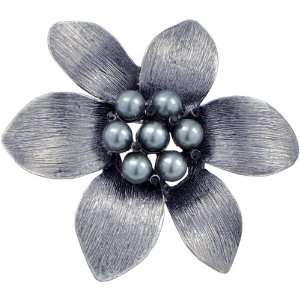    Black Pearl Flower Austrian Crystal Floral Pin Brooch Jewelry