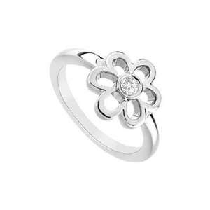  Diamond Flower Ring  14K White Gold   0.03 CT Diamond 