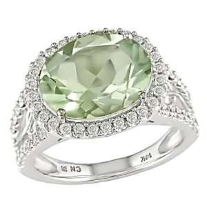    14K White Gold 1/2 ctw Diamond and Green Amethyst Ring Jewelry