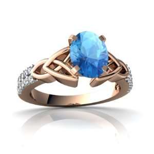  14k Rose Gold Oval Genuine Blue Topaz Engagement Ring Size 