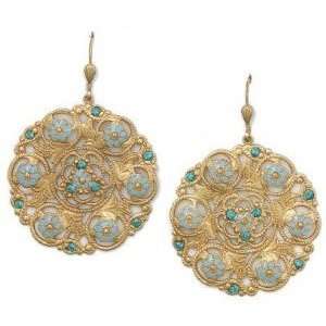   Medallion Earrings with Sky Blue Enamel and Swarovski Crystals