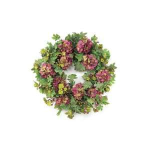   Grape Leaf & Hydrangea Silk Flower Wreath 26  Unlit