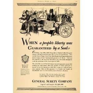 1929 Ad General Surety Co. King John of England Seal   Original Print 