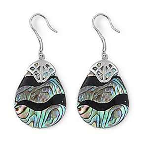   Free Sterling Silver Earrings Black Onyx, Abalone Fish Wire Earring