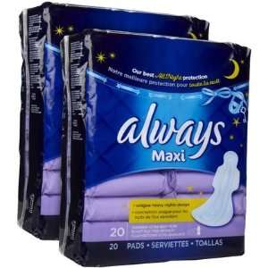  Always Maxi Overnight Extra Heavy Flow w/ Wings   20 ct, 2 