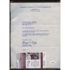 1956 University Kentucky Basketball Signed Letter Adolph Rupp JSA 