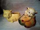 Vintage ceramic CAT with ball & Yellow PIG Planters CUTE makers unk.??