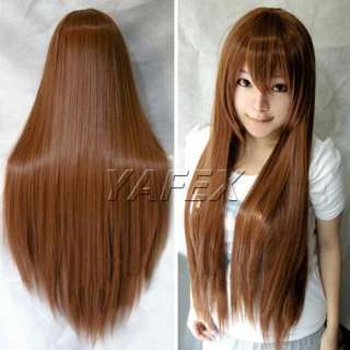   Vogue Ladys Long full Straight Cosplay Party Wigs hair Brown free cap