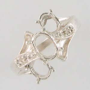 7X5 OVAL W/ 6X4 OVAL SIDES  3 STONE RING SETTING SILVER  
