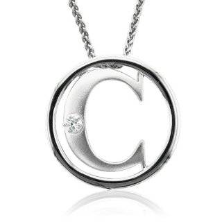 Sterling Silver Alphabet Initial Letter C Diamond Pendant Necklace (HI 