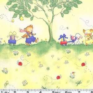  45 Wide Little Bear and Friends Parade Yellow Fabric By 