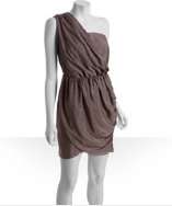 BCBGeneration driftwood brown draped one shoulder dress style 