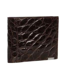 Ferragamo coffee crocodile bi fold medium wallet   