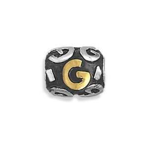 Alphabet Story Bead Slide on Charm Letter G Two tone Gold and Sterling 