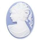 Cab acrylic white on blue woman 40x30mm oval Cameo 6Qty